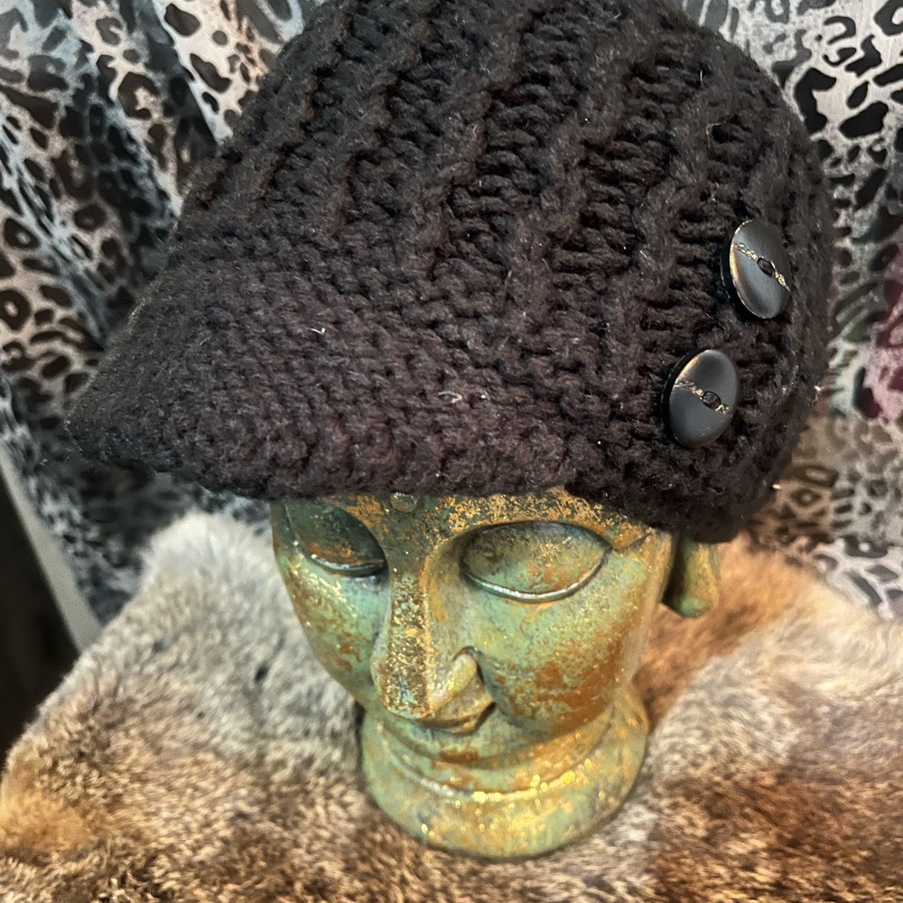 Eddie Bauer Black Knit Cap with Button Accents